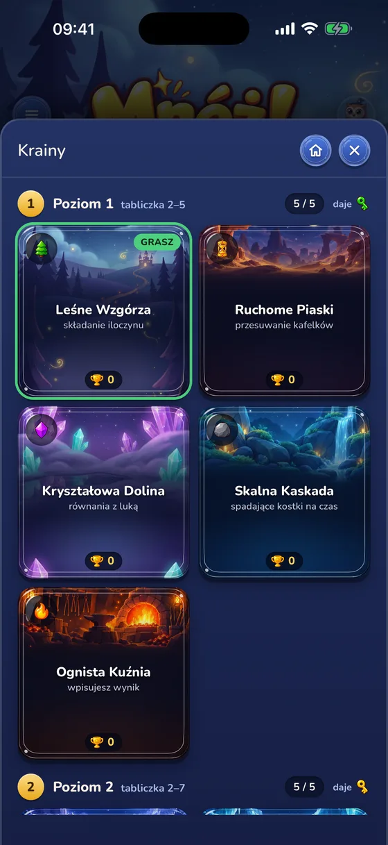 Wybór krain podzielonych na trzy poziomy